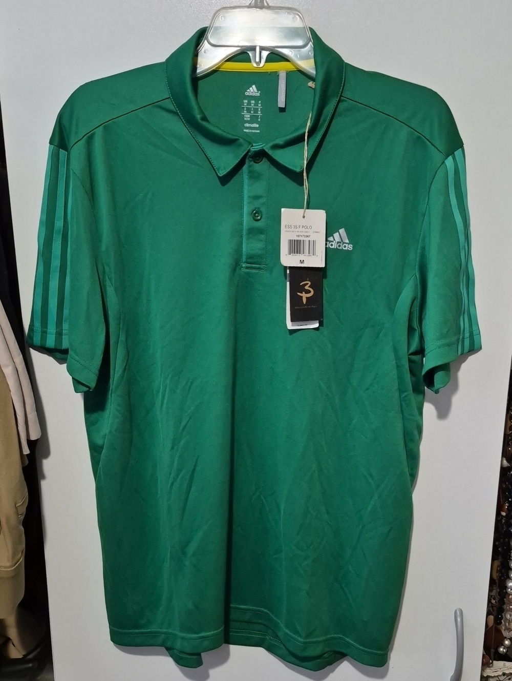 adidas Men's Emerald Green Athletic Polo with Signature Stripes